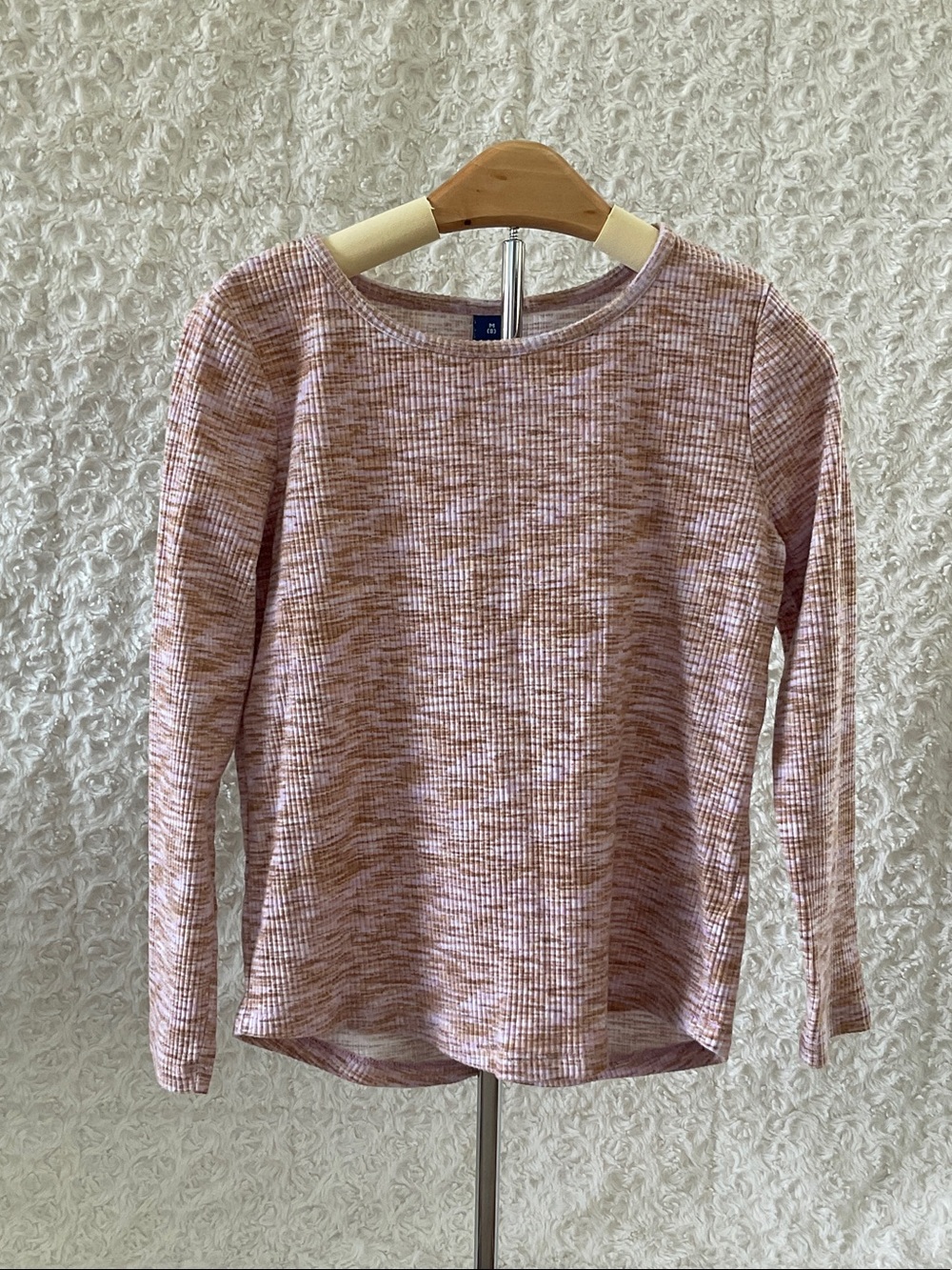 Old Navy Girls Long Sleeve Heathered Pink & Cream Waffle Tee